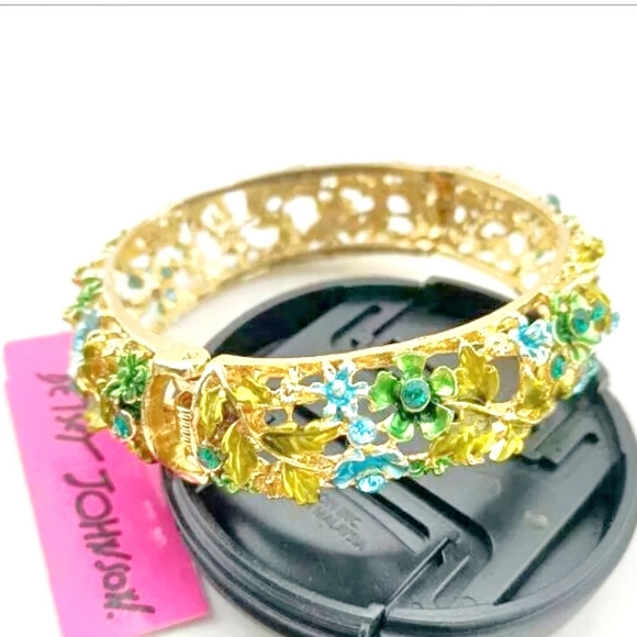 Gold-plated blue green crystal flower bangle bracelet BOGO - Picture 9 of 12